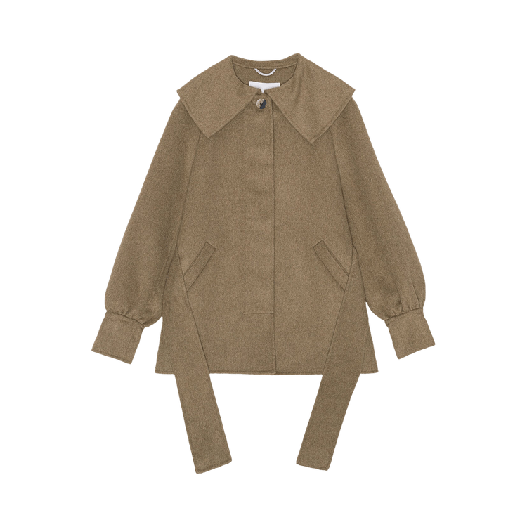 GANNI Wool Big Collar Belt Jacket "Petrified Oak"