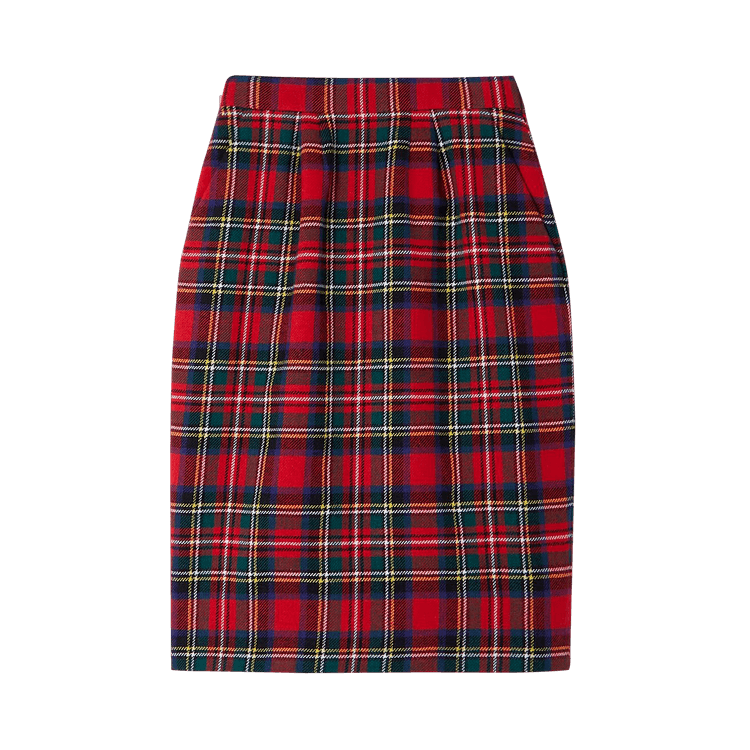 Saint Laurent Tartan Pencil Skirt "Red/Multicolor"