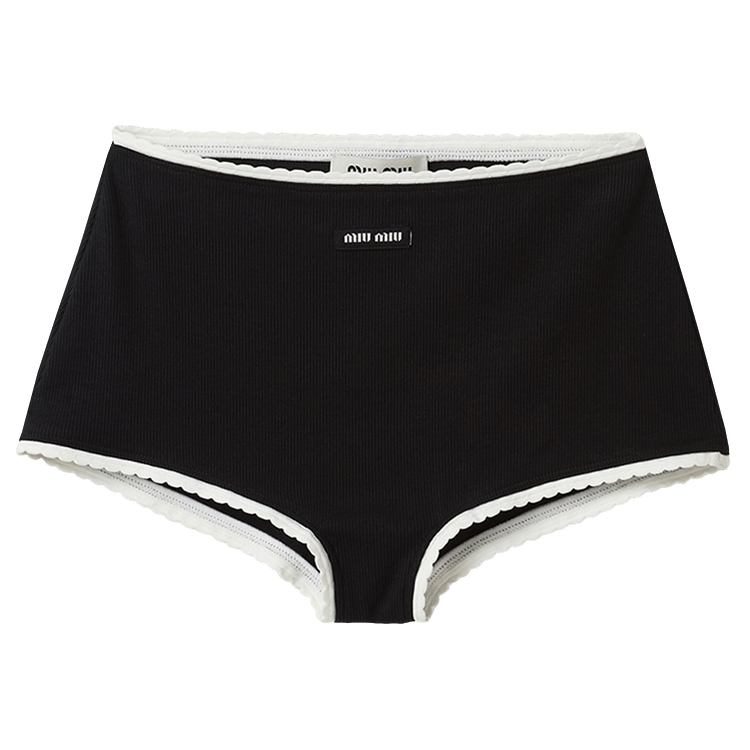 Miu Miu Ribbed Knit Panty With Logo "Black"