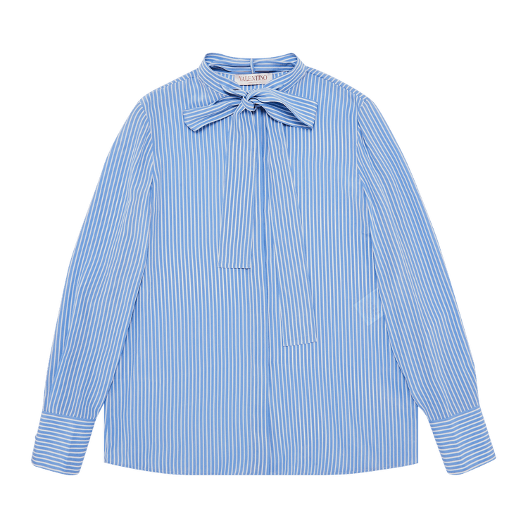 Valentino Bowneck Pinstripe Silk Shirt "Light Blue"