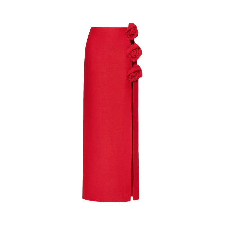 Valentino Rose Crepe Maxi Skirt "Rosso"