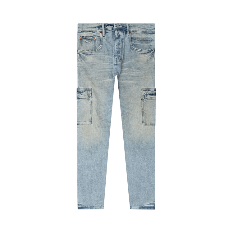 PURPLE BRAND Flare Cargo Pants "Worn Light Indigo"