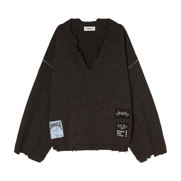 Ambush Felted Knit V Neck Sweater "Grey"