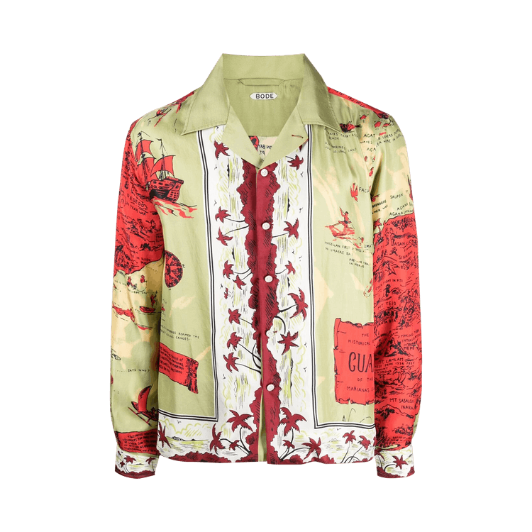 Bode Guam Long-Sleeve Shirt "Green/Red"