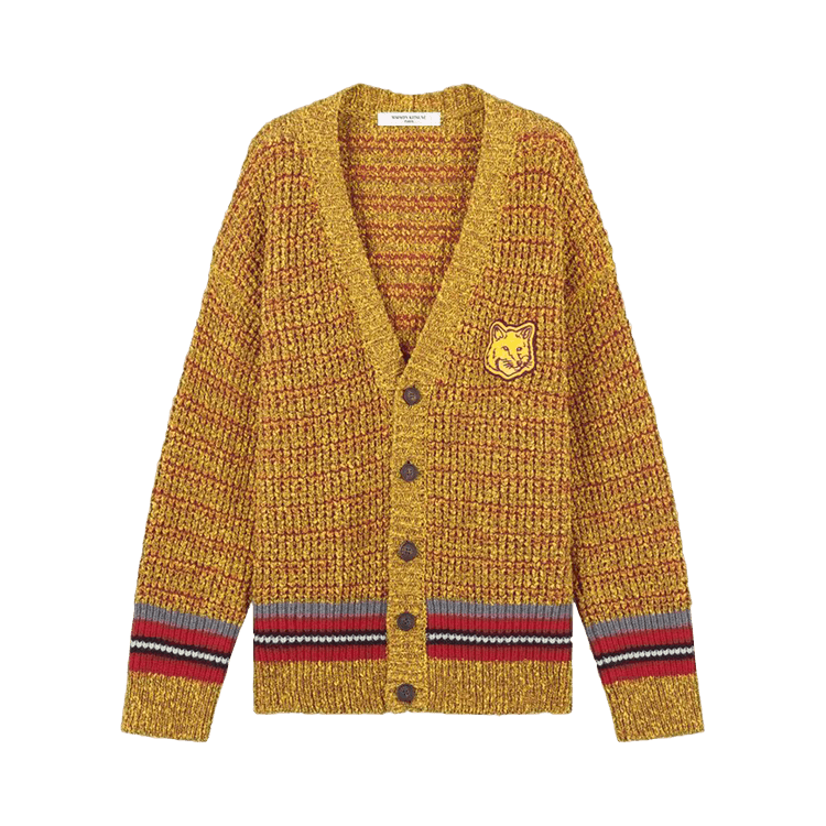 Maison Kitsuné Fox Head Crafty Comfort Cardigan "Mustard Melange"