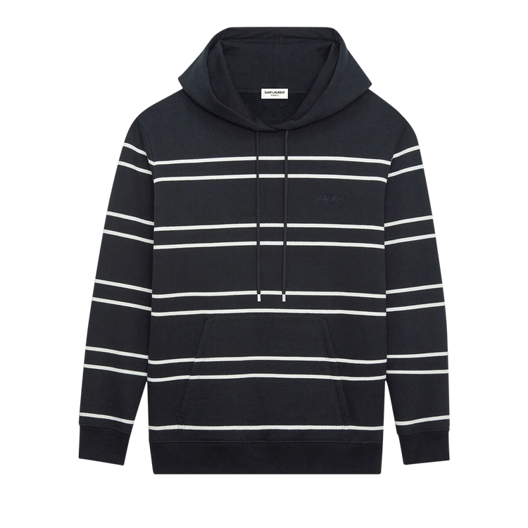 Saint Laurent Striped Drawstring Hoodie "Black/Natural"