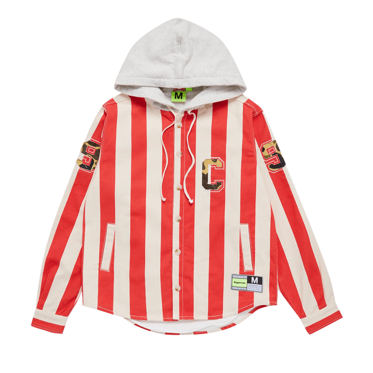 Supervsn Striped Hooded Overshirt "Red/White"