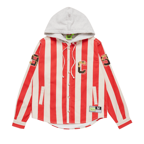 Supervsn Striped Hooded Overshirt "Red/White"