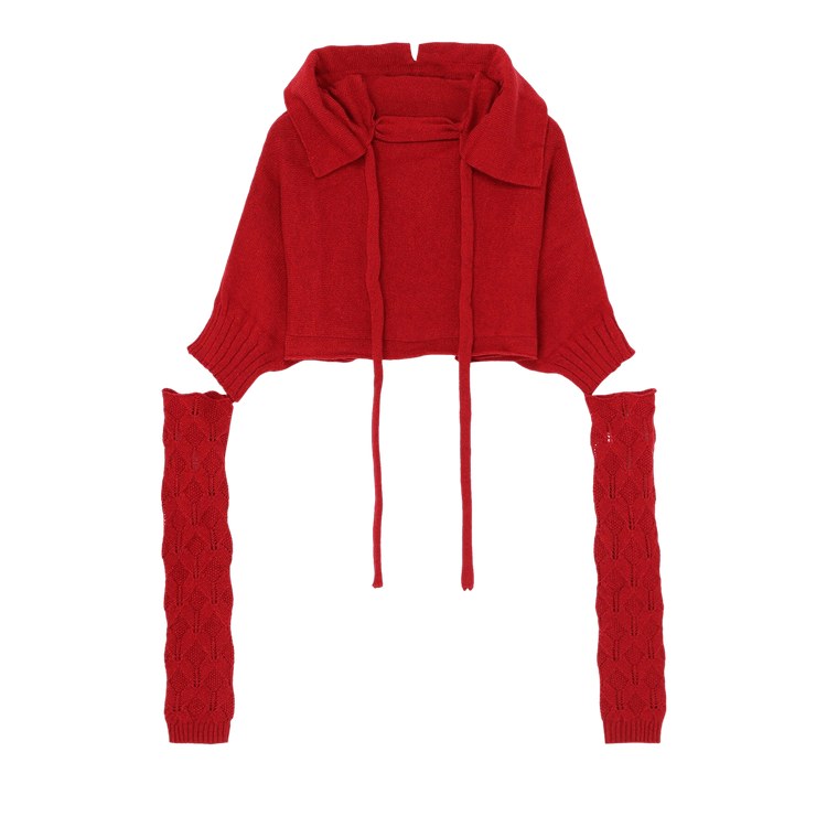Yohji Yamamoto Cropped Pullover With Arm Warmers "Red"