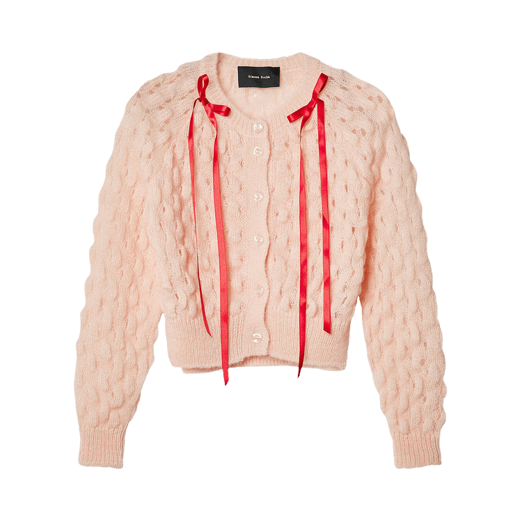 Simone Rocha Long-Sleeve Bubble Knit Cardigan "Pink"