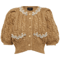 Simone Rocha Cropped Cable Puff Sleeve Cardigan "Camel"