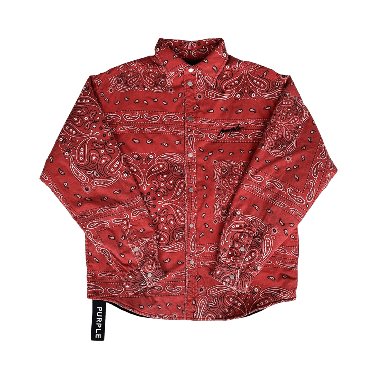 PURPLE BRAND Padded Quilt Lined Bandana Shirt "Red"