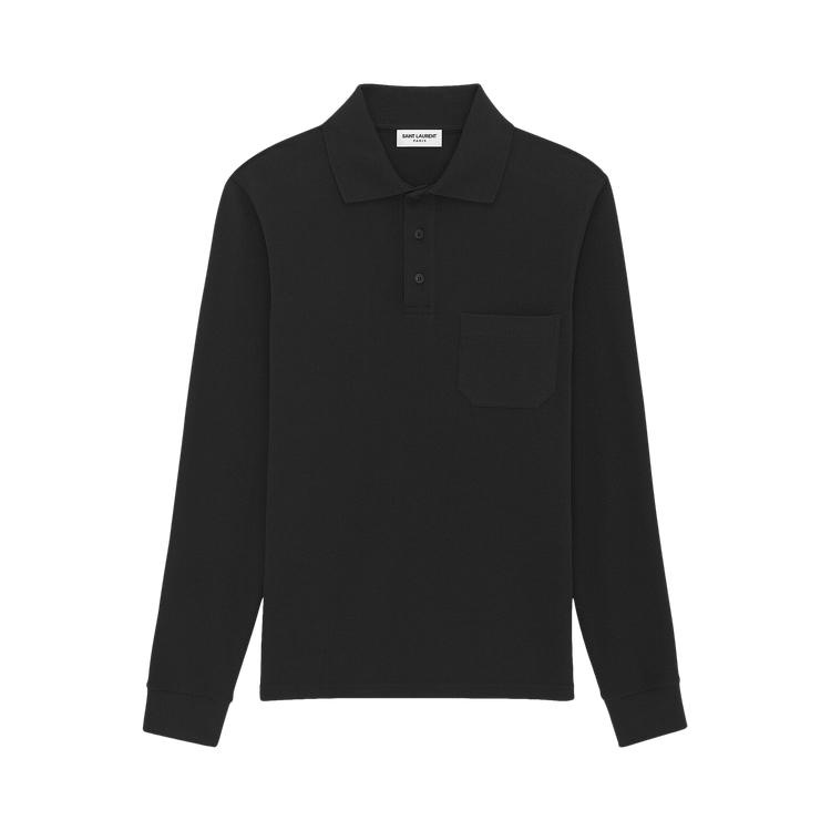 Saint Laurent Micro Waffle Knit Polo Shirt "Black"