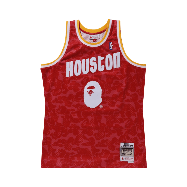 BAPE x Mitchell Ness Rockets Camo Basketball Swingman Jersey "Red"