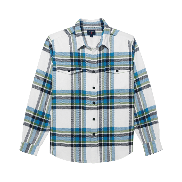 Noah Herringbone Heavyweight Flannel "White/Navy/Blue/Green"