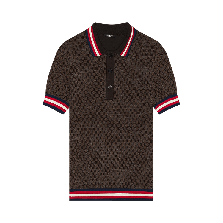 Balmain Monogram Pattern Merino Polo Shirt "Brown"