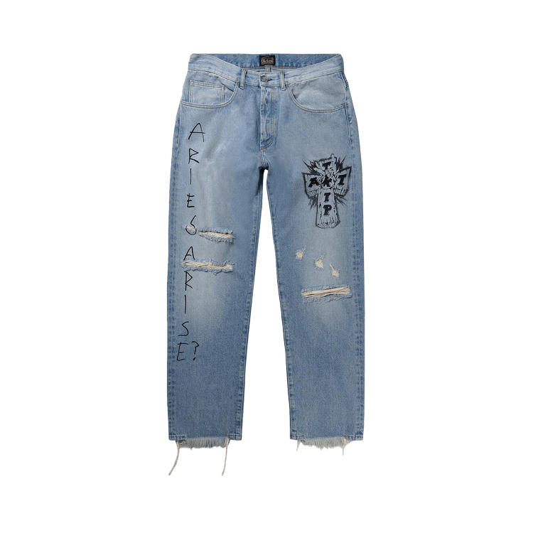 Aries Distressed Effect Wide Leg Jeans "Blue"