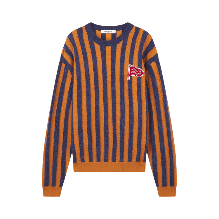 Maison Kitsuné Striped Comfort Sweater "Ink Blue/Mustard Stripes"