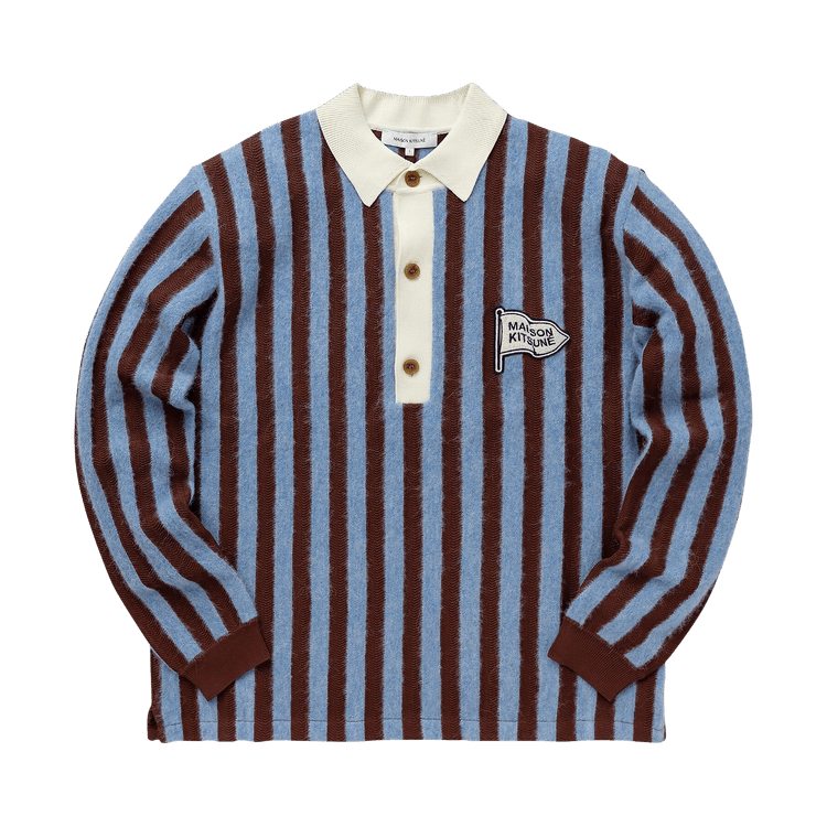 Maison Kitsuné Striped Comfort Polo Shirt "Sky Blue/Hazelnut Sripes"