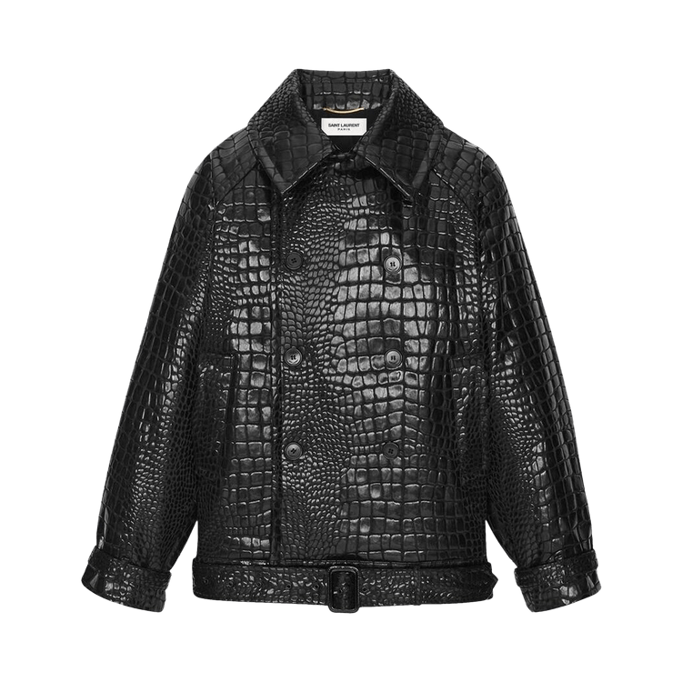Saint Laurent Double-Breasted Short Trench Coat "Nero"