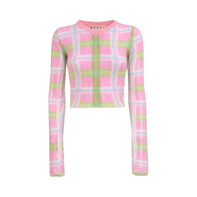 Marni Fuzzy Wuzzy Printed Brushed Mohair V Neck Sweater "Pink Gummy"