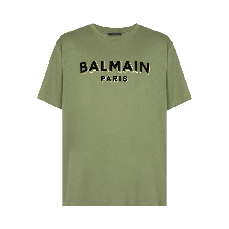 Balmain Flock & Foil T-Shirt "Khaki/Black/Gold"