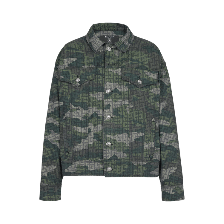 Balmain Camouflage Monogram Western Denim Jacket "Multicolor/Khaki"
