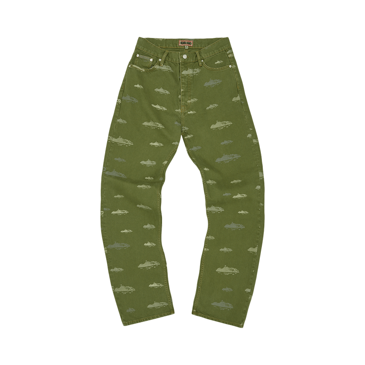 Corteiz Alcatraz Pattern Denim Jeans "Khaki"