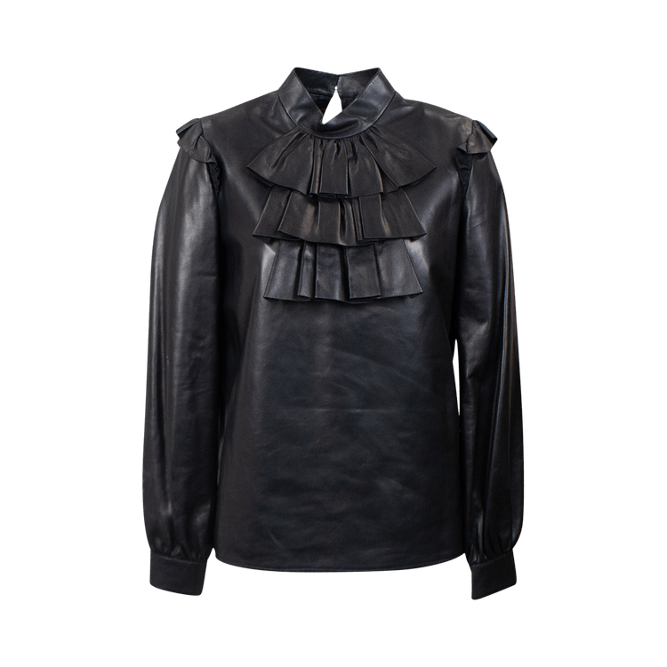 Saint Laurent Leather Ruffled Blouse "Black"
