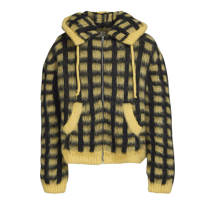 Marni Check Fuzzy Knit Cardigan "Maize"