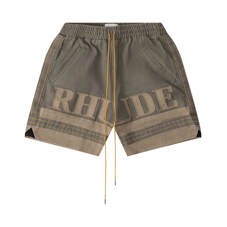 Rhude Embroidered Canvas Logo Shorts "Olive/Tan"