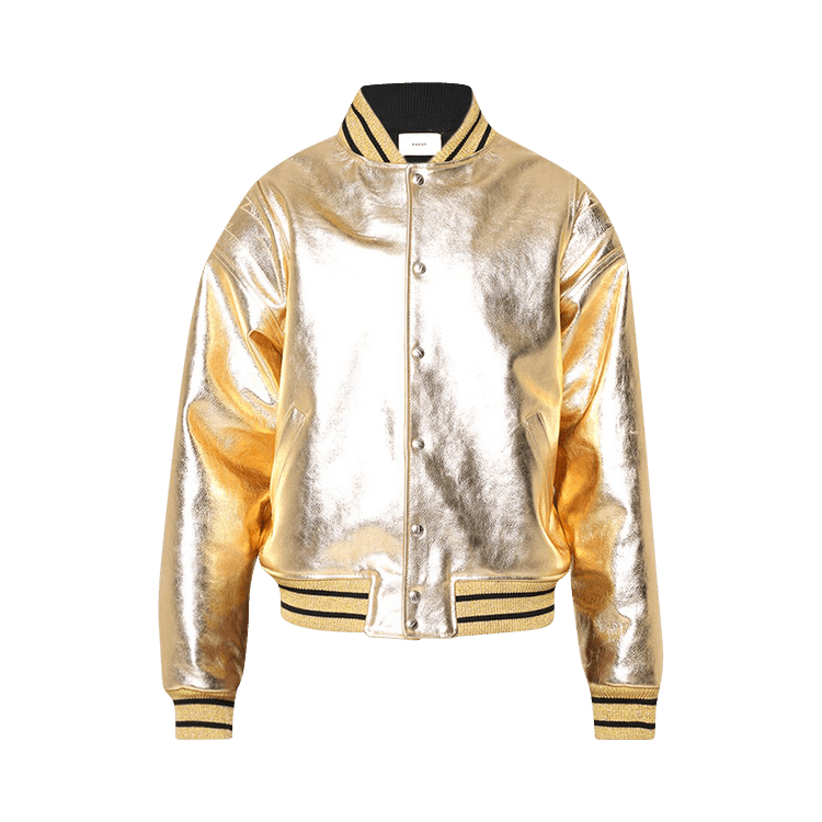 Rhude Metalic Leather Bomber Jacket "Gold"
