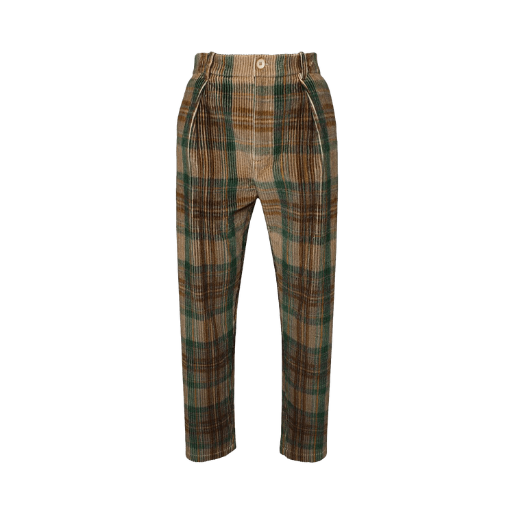 The Elder Statesman Plaid Cord Pleat Pant "Olive"