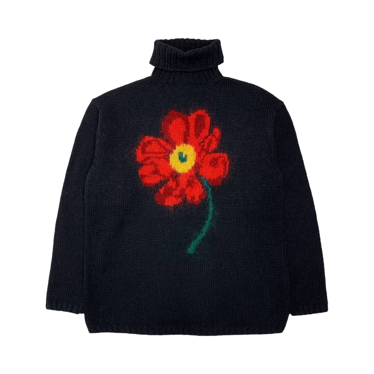Vintage Yohji Yamamoto Red Daisy Floral Turtleneck Sweater
