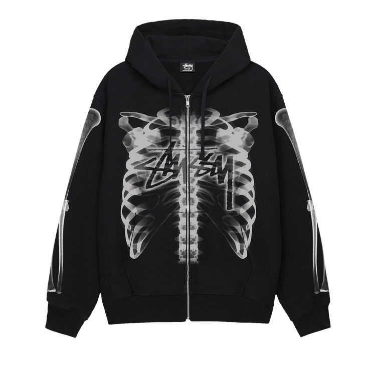 Stussy Rib Cage Zip Hoodie "Black/White"