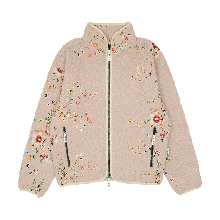 Advisory Board Crystals Floral Embroidered Fleece Zip Up Jacket "Pink"