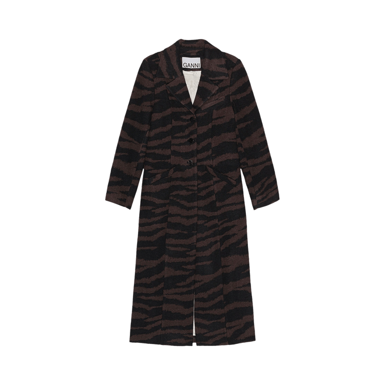 GANNI Wool Jacquard Fitted Coat "Black"