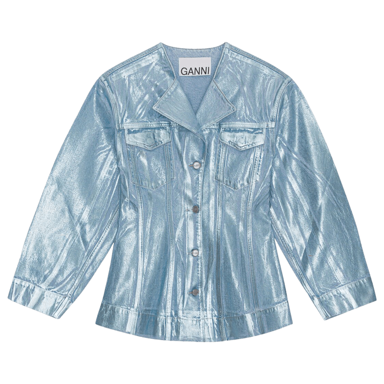 GANNI Foil Denim Fitted Blazer "Heather"