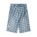 Ader Error Distressed Checkerboard Print Shorts "Blue"