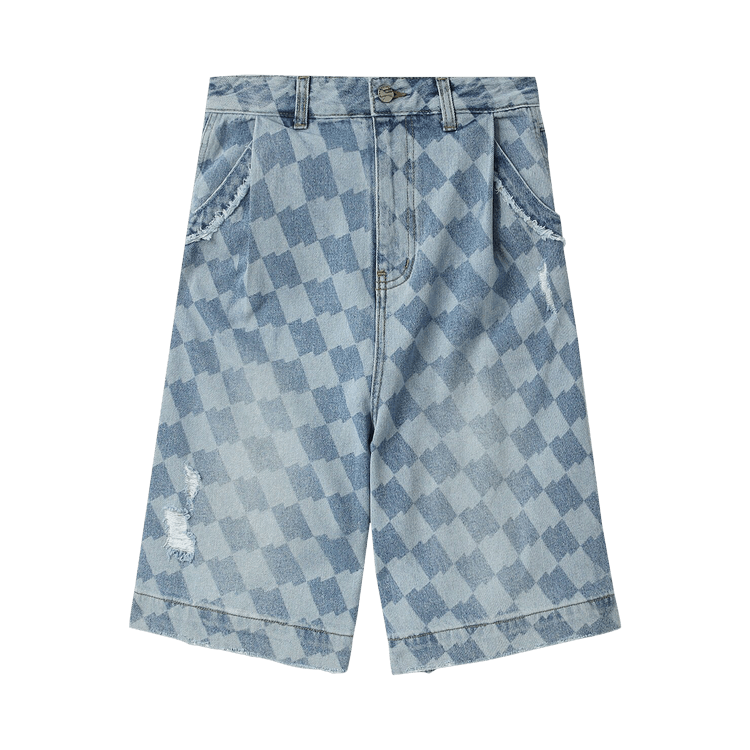 Ader Error Distressed Checkerboard Print Shorts "Blue"