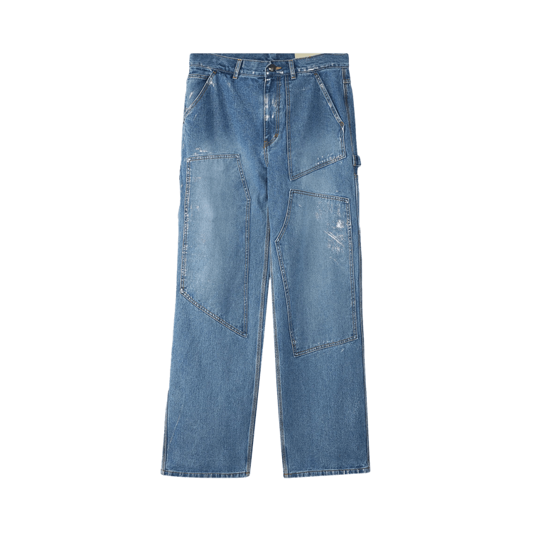 Andersson Bell Wax Coated Carpenter Wide-Leg Jeans "Blue"