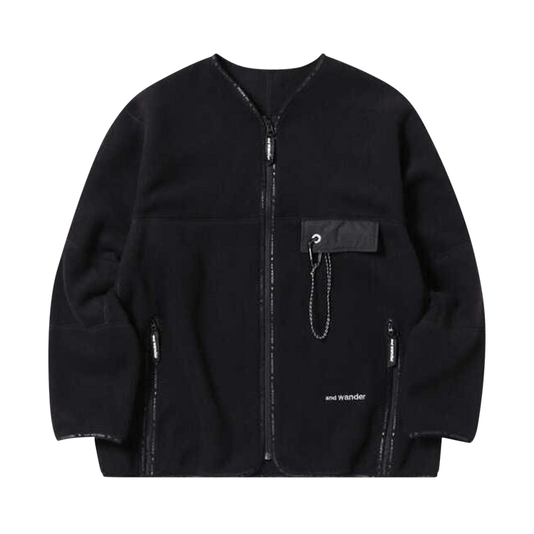 And Wander Wool Fleece Cardigan "Black"