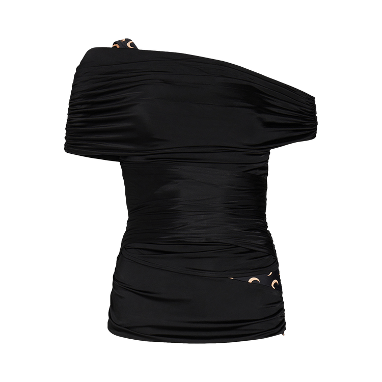 Marine Serre Jersey Body Shelter Draped Off Shoulder Top "Black"