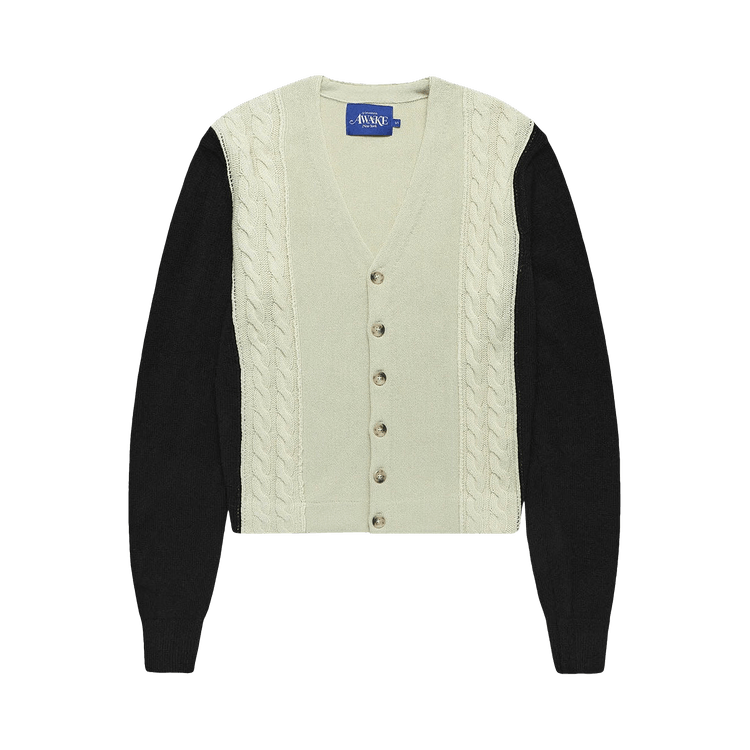 Awake NY Contrast Panel Wool Cardigan "Ivory/Black"