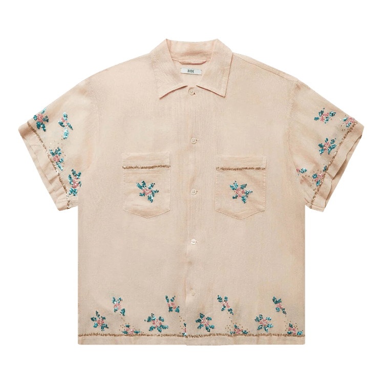 Bode Sequined Floral Net Short-Sleeve Shirt "Multicolor"