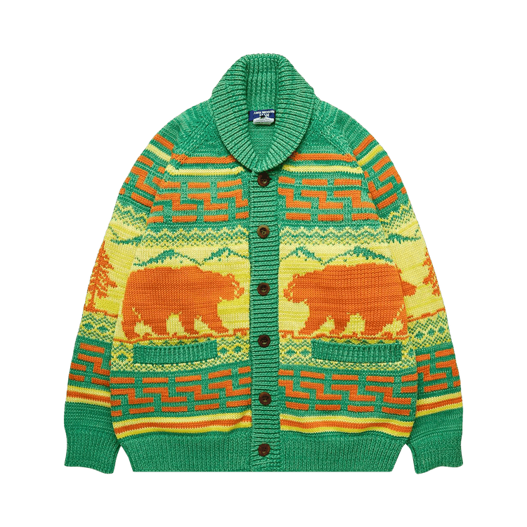 Junya Watanabe Patterned Intarsia Knit Cardigan "Green/Yellow/Orange"