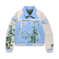 Reese Cooper Embroidered Vines Varsity Jacket "Sky Blue"