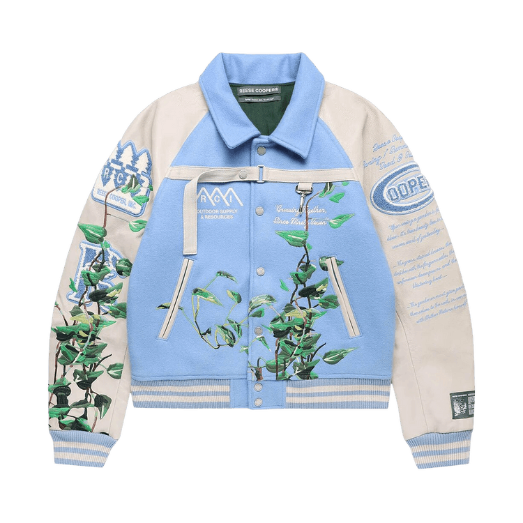 Reese Cooper Embroidered Vines Varsity Jacket "Sky Blue"