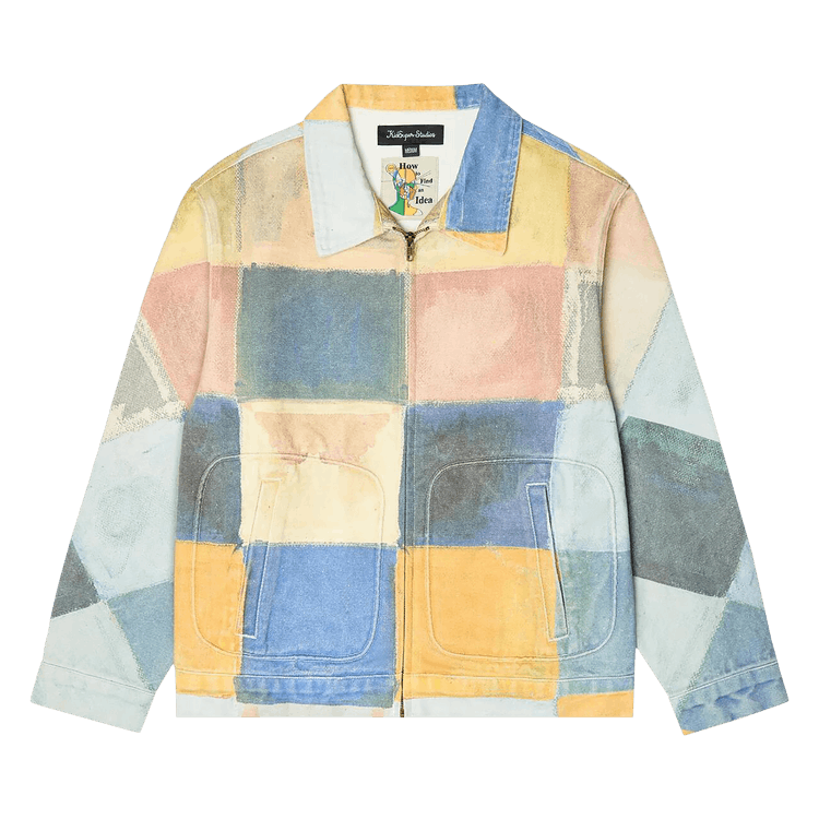 KidSuper Checkered Painted Printed Work Coat "Orange/Blue"