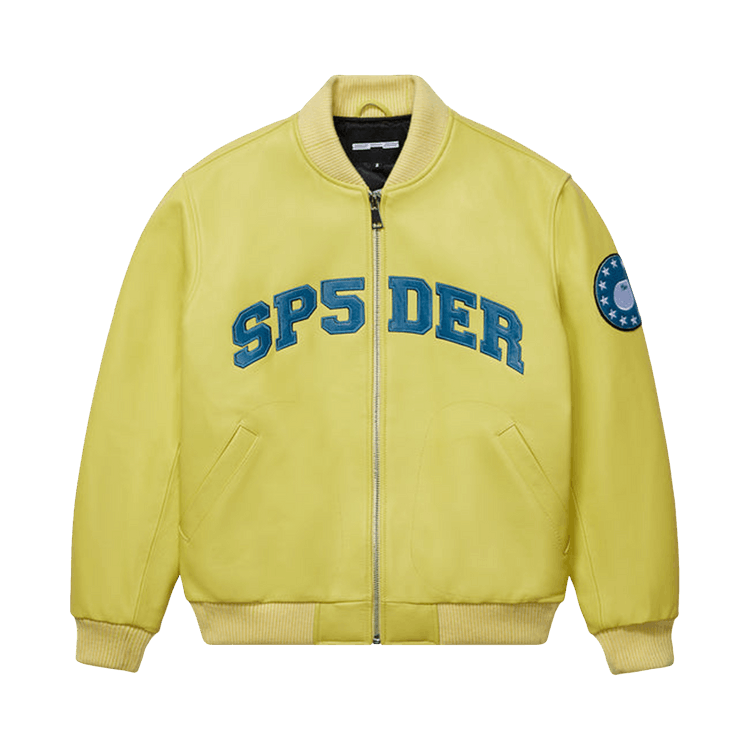 Sp5der Leather Logo Bomber Jacket "Yellow"